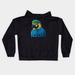 Beautiful Blue and Gold Macaw Parrot Image and Word Kids Hoodie